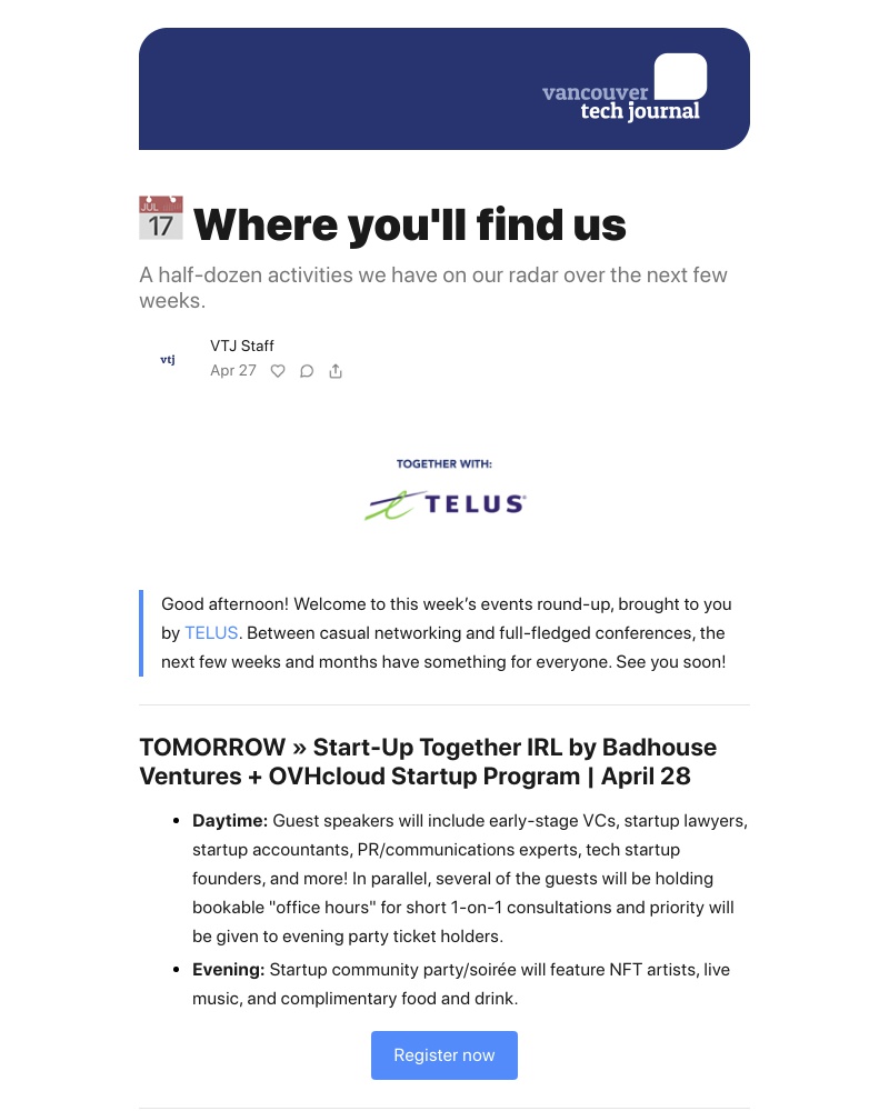 Substack - 📅 Where you'll find us