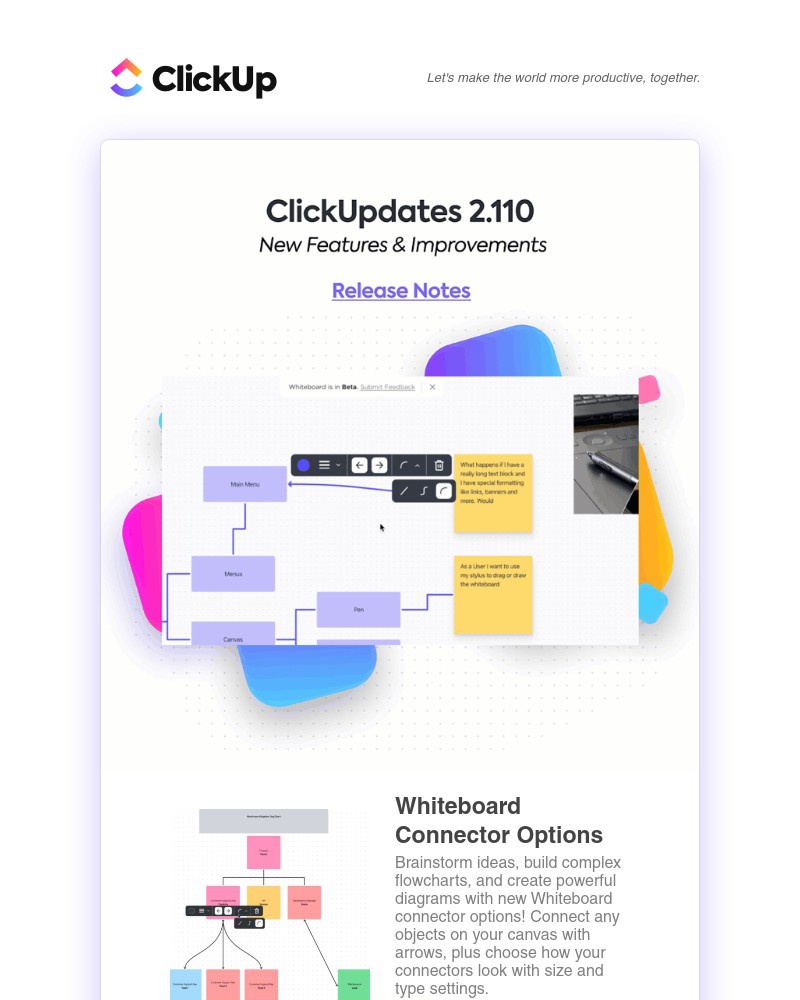 ClickUp - Whiteboard Connector Options, Improved Publicly Shared Docs, ➕ more!