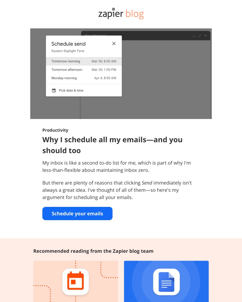 Zapier - Why I schedule all my emails