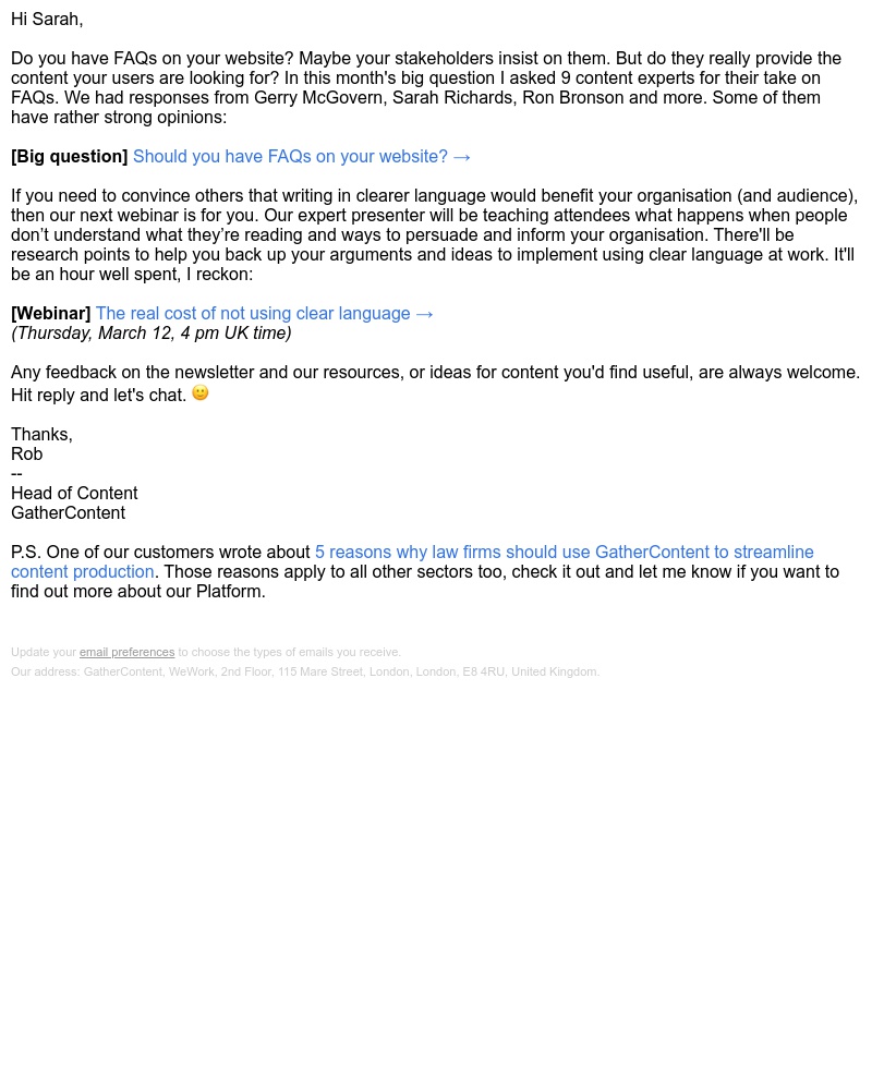 GatherContent - Why you shouldn't have FAQs but should use clear language