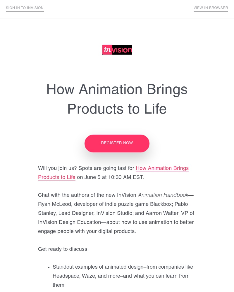 InVision - Will you be joining us? "How Animation Brings Products to Life" Webinar