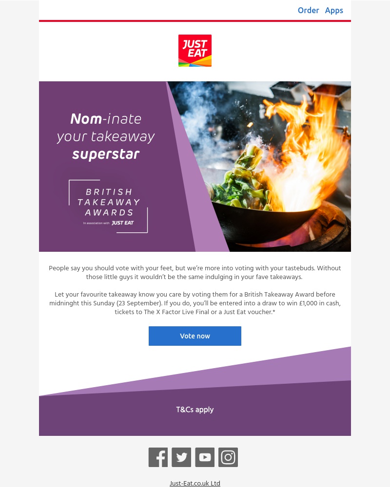 Just Eat - Win £1000 by voting in the British Takeaway Awards