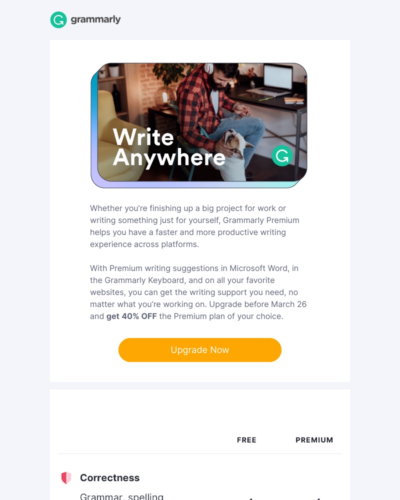 Grammarly - Working on something big? Get 40% OFF any Grammarly Premium plan