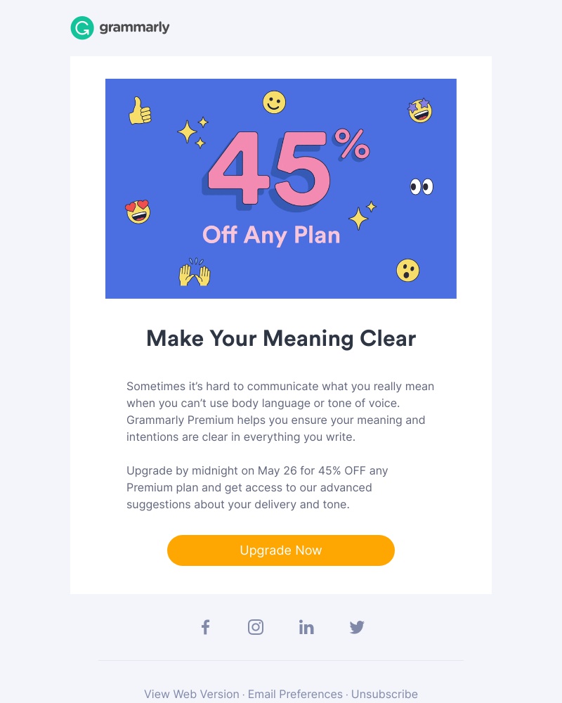 Grammarly - Working or learning remotely? Upgrade by Midnight on May 26 to get 45% OFF Premium!