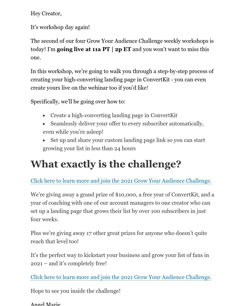 ConvertKit - [Workshop Today] How to create and share your landing page