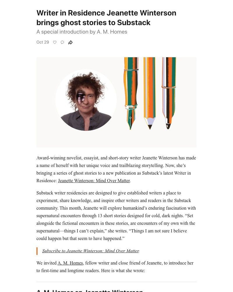 Substack - Writer in Residence Jeanette Winterson brings ghost stories to Substack