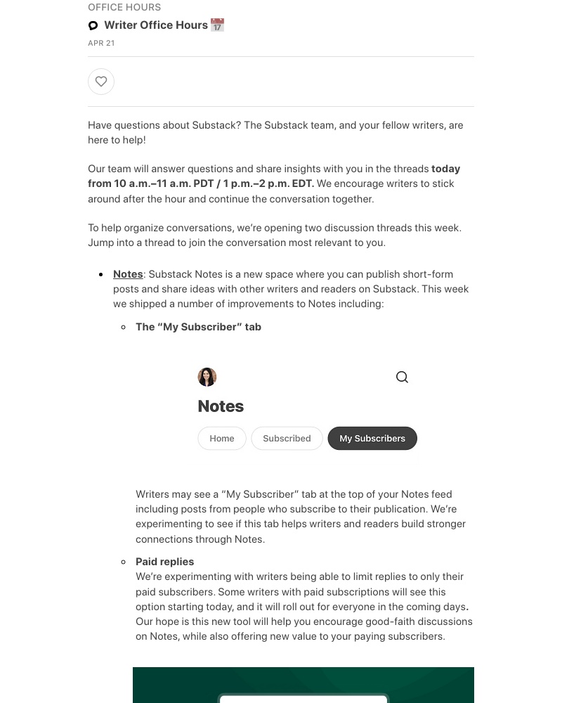 Substack - Writer Office Hours 📅