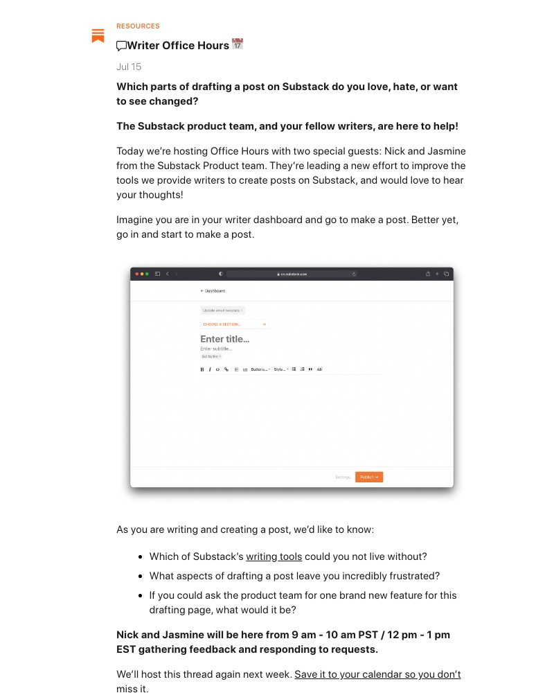 Substack - Writer Office Hours 📅