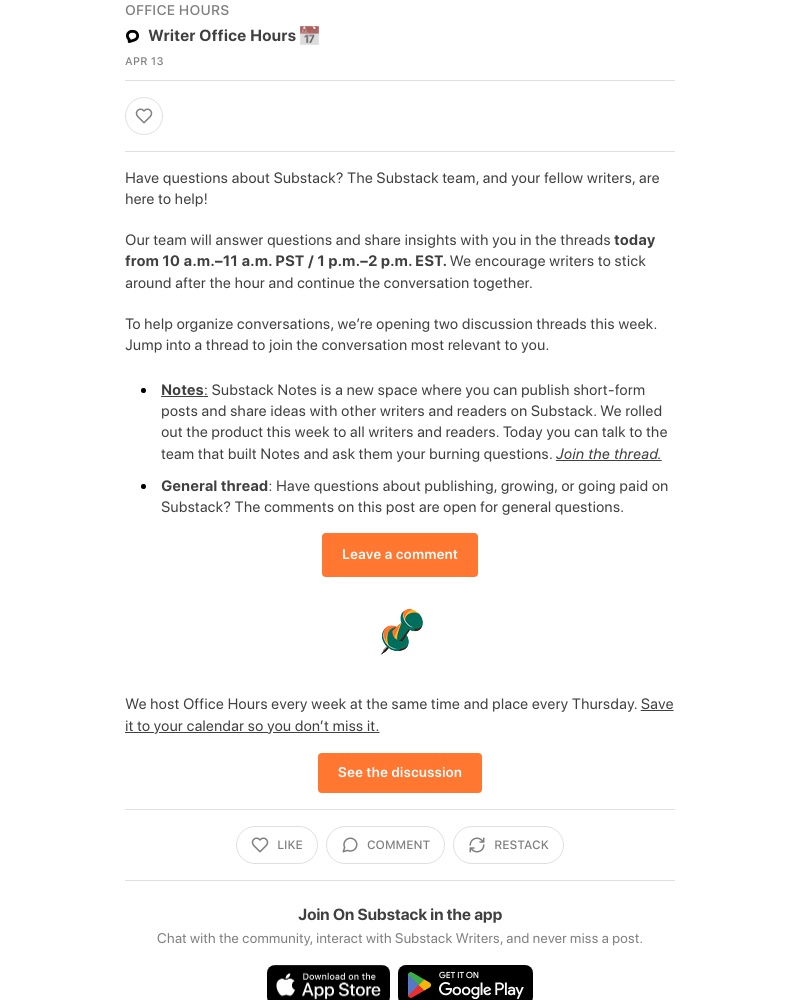 Substack - Writer Office Hours 📅