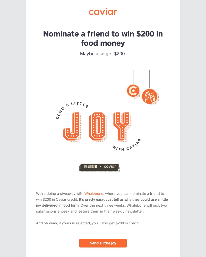 - You + a friend could win $200 in Caviar credit