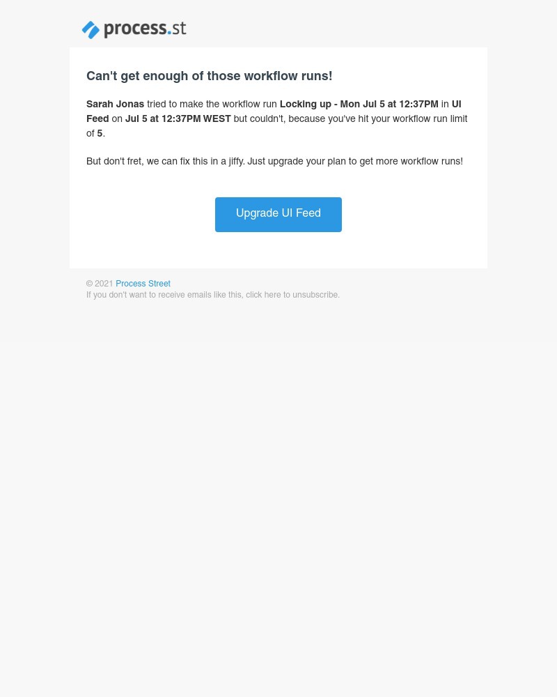 Process Street - You have reached your active workflow limit!