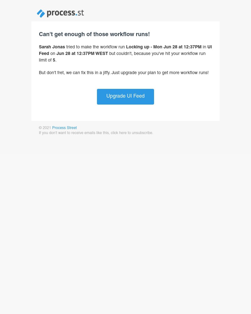 Process Street - You have reached your active workflow limit!