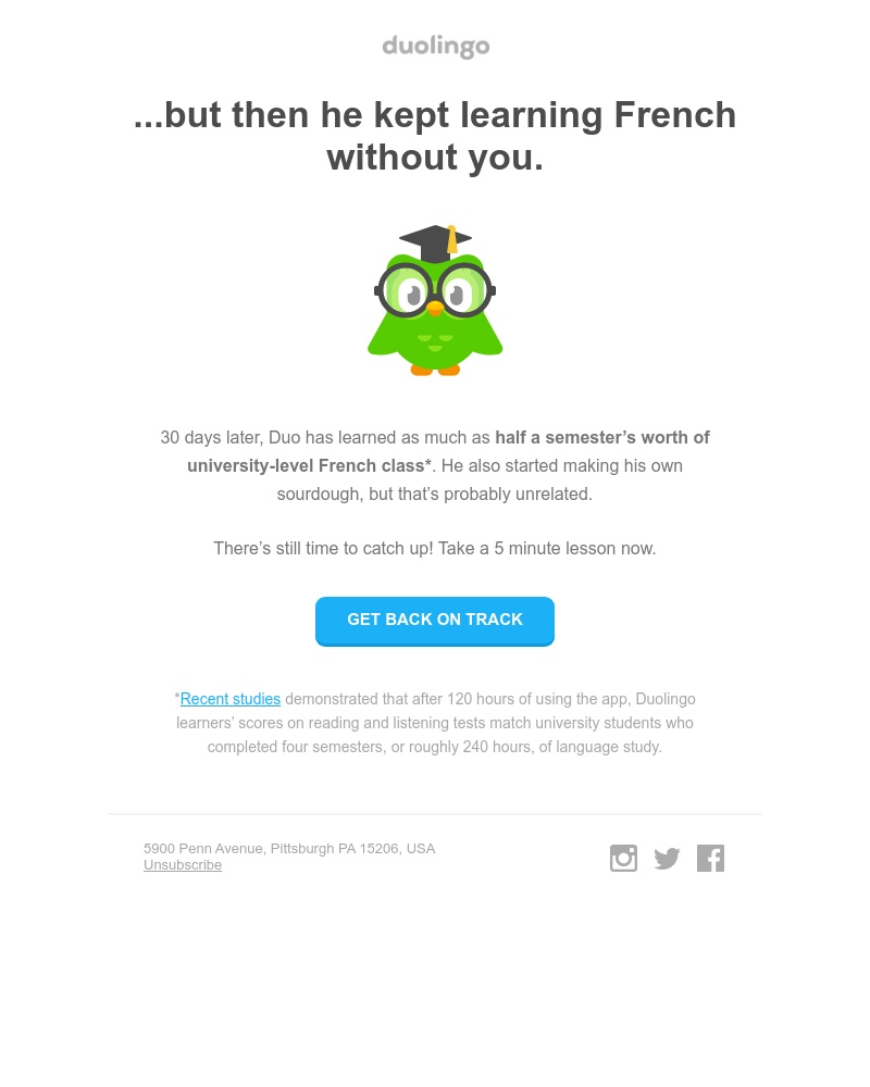 Duolingo - You made Duo sad 😢