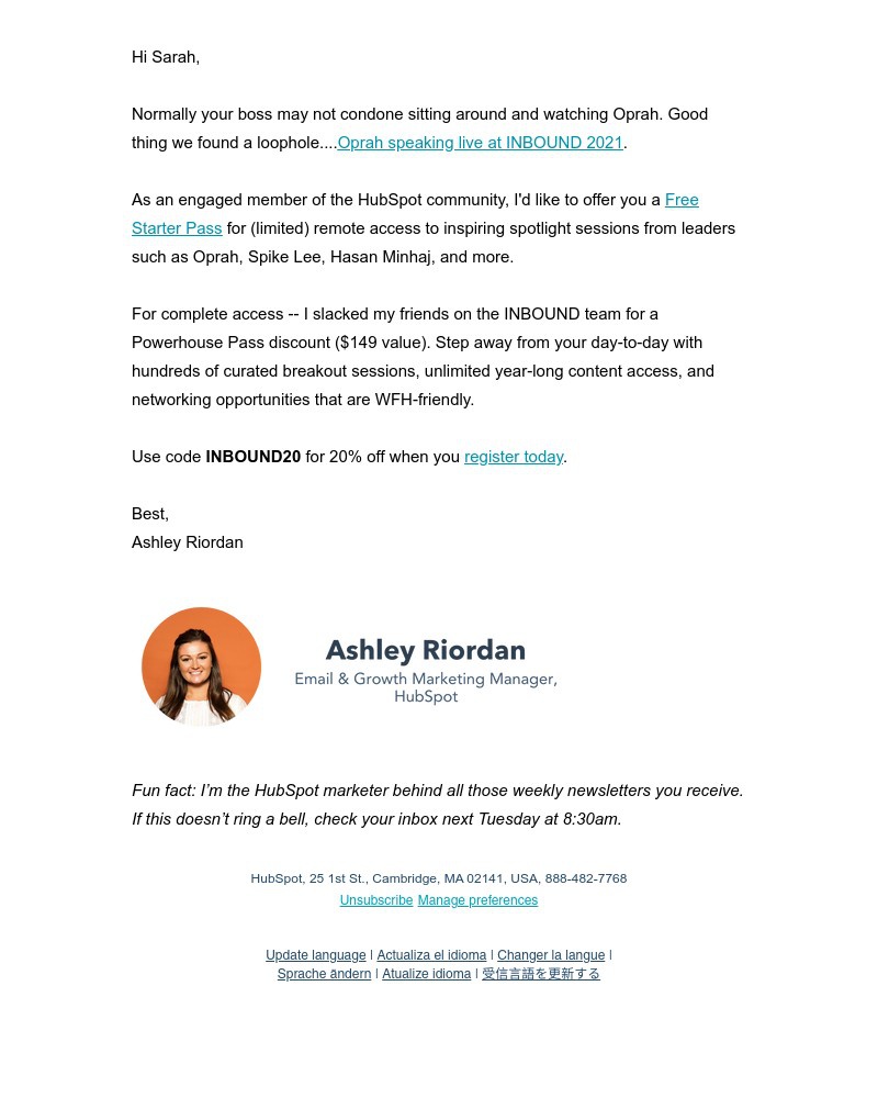 HubSpot CRM - You + Oprah + INBOUND