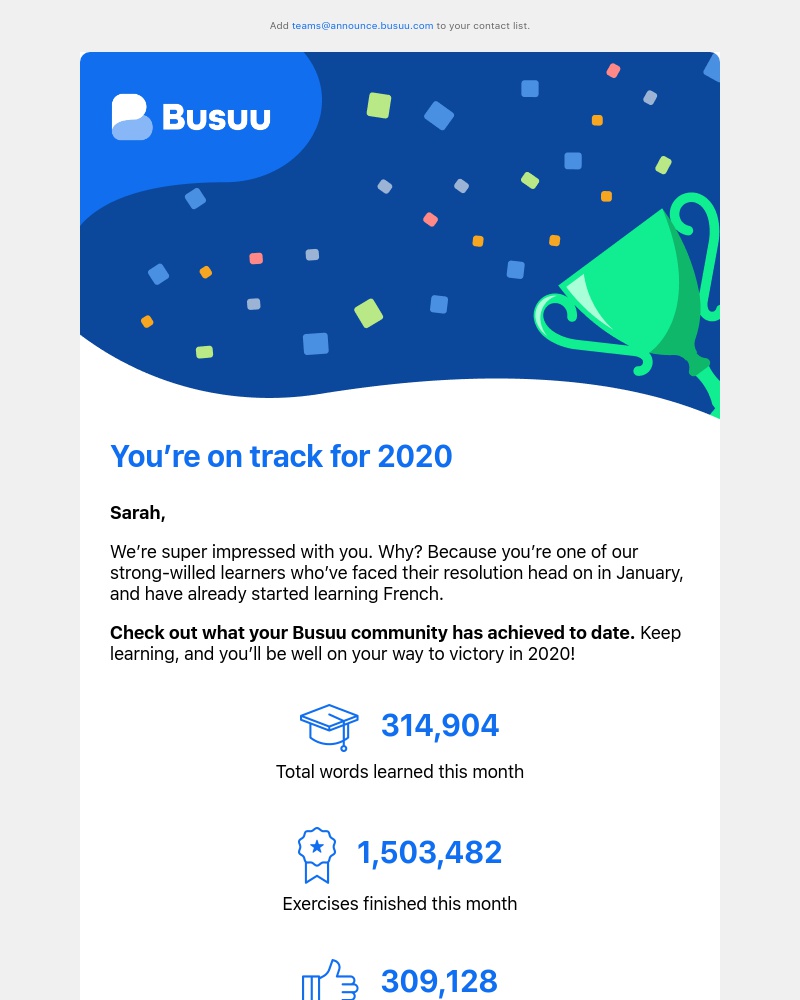 Busuu - You rocked it in January 🙌 Check out your progress in French      