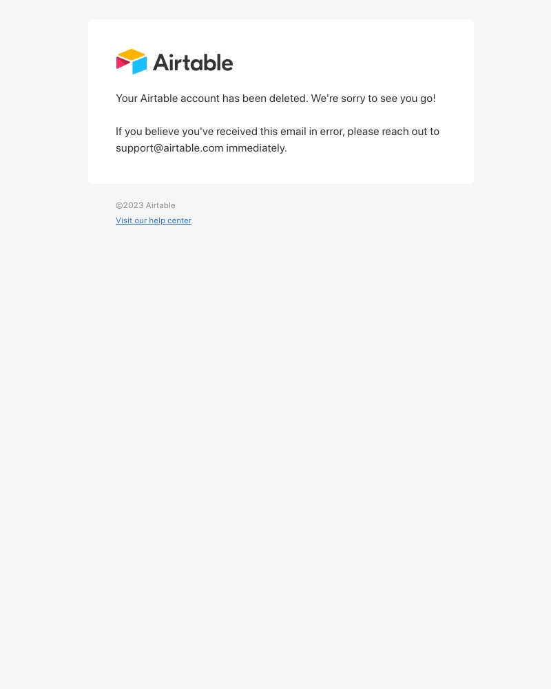  - Your Airtable account has been deleted