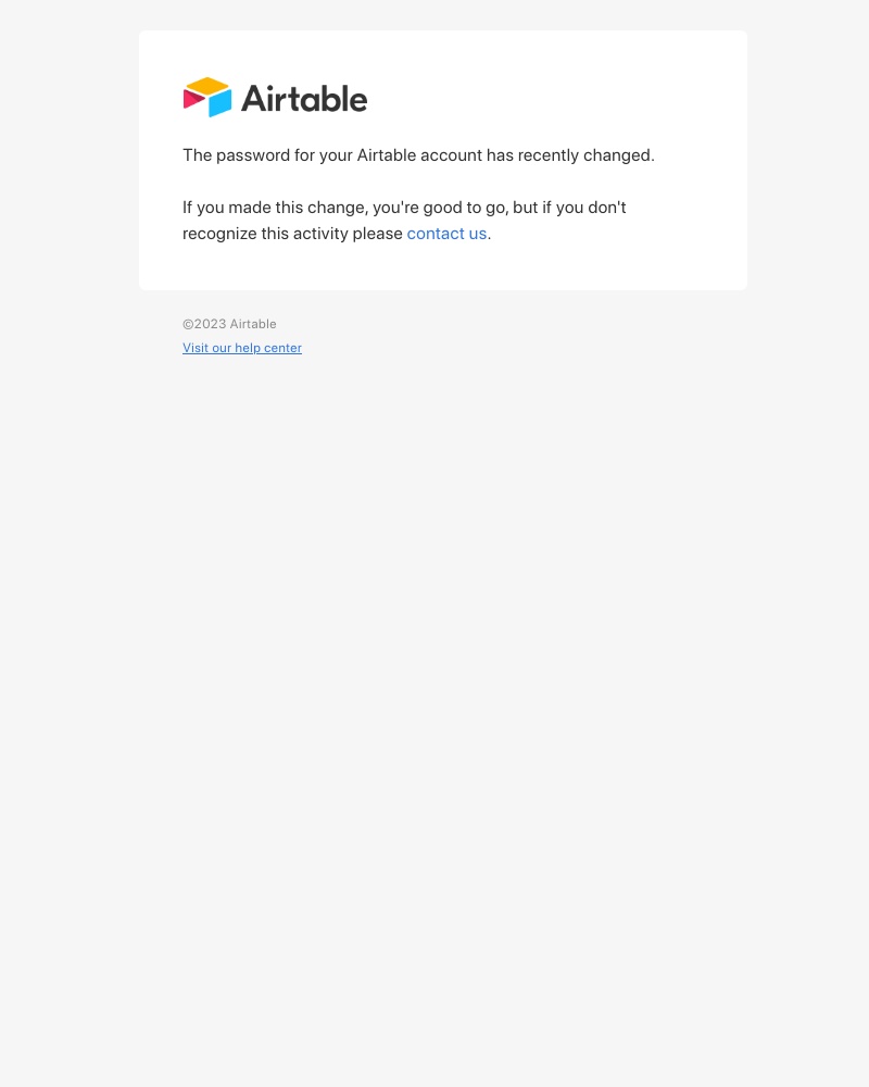 Airtable - Your Airtable password has been changed
