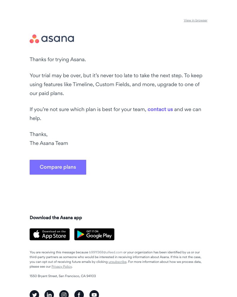 Asana - Your Asana trial has ended