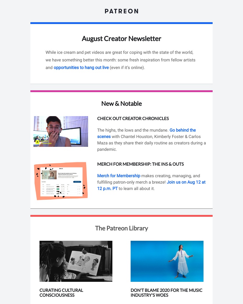 Patreon - Your August creator newsletter is here!