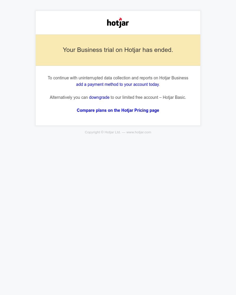 Hotjar - Your Business trial on Hotjar has ended