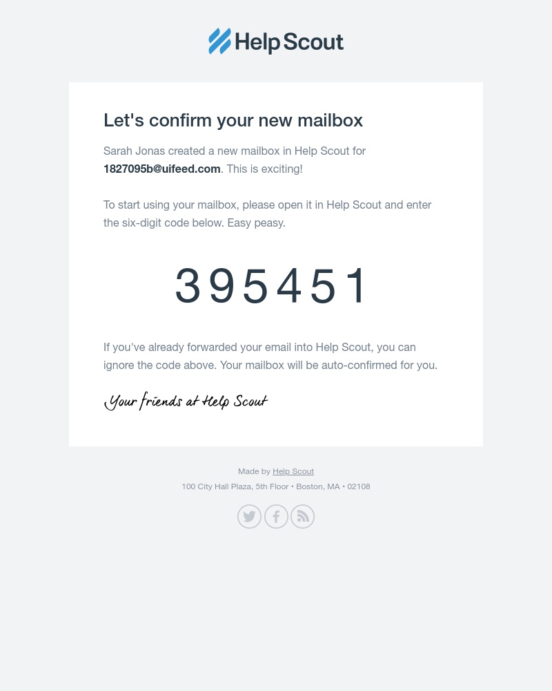  - Your confirmation code is 395451