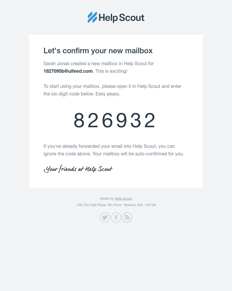  - Your confirmation code is 826932