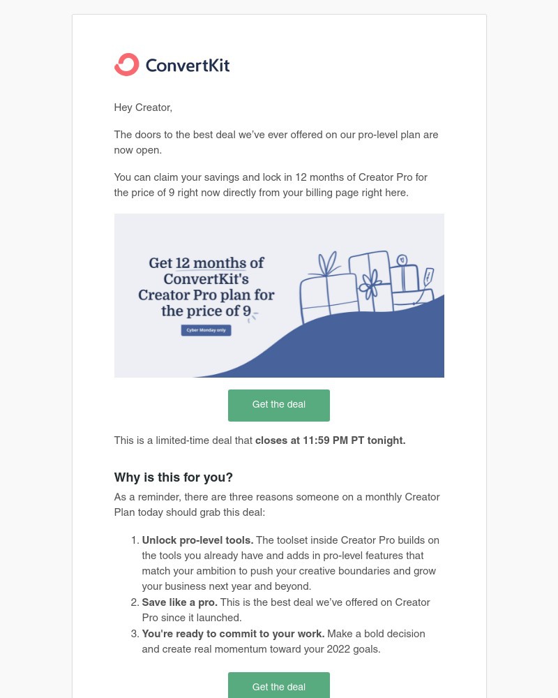 ConvertKit - Your Creator Pro savings have arrived.