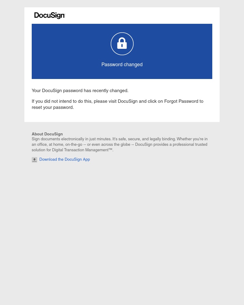  - Your DocuSign password has been changed