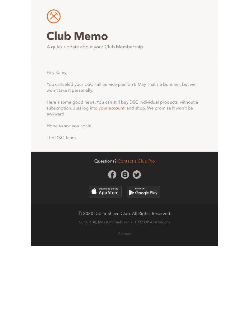 Cancelling your subscription on Dollar Shave Club video screenshot
