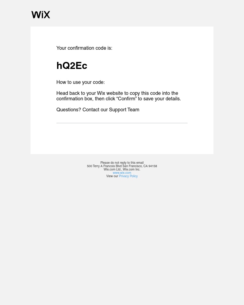 Wix - Your email confirmation code
