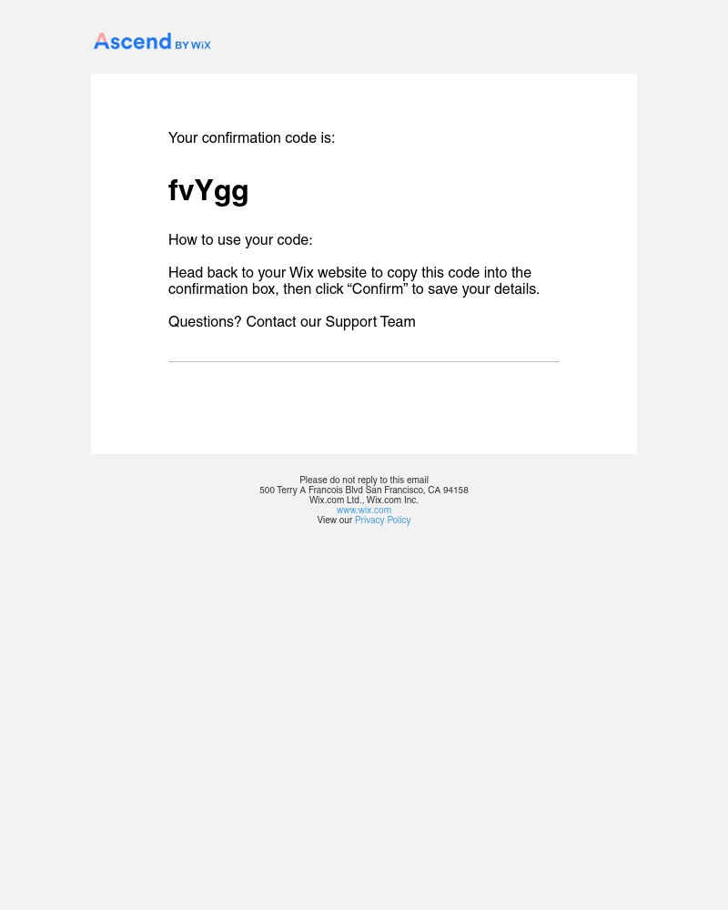  - Your Email Confirmation Code