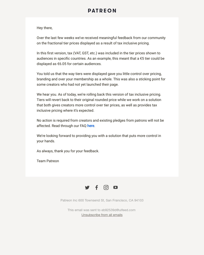 Patreon - Your feedback on tax inclusive pricing