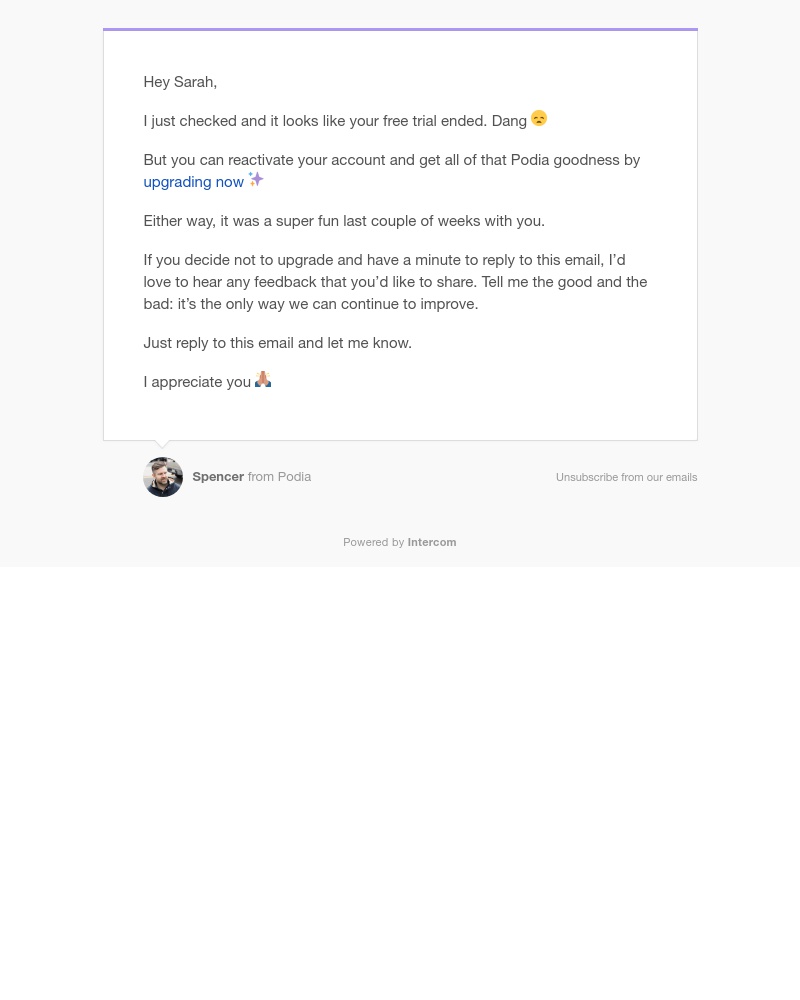 Podia - Your free trial is over 😞