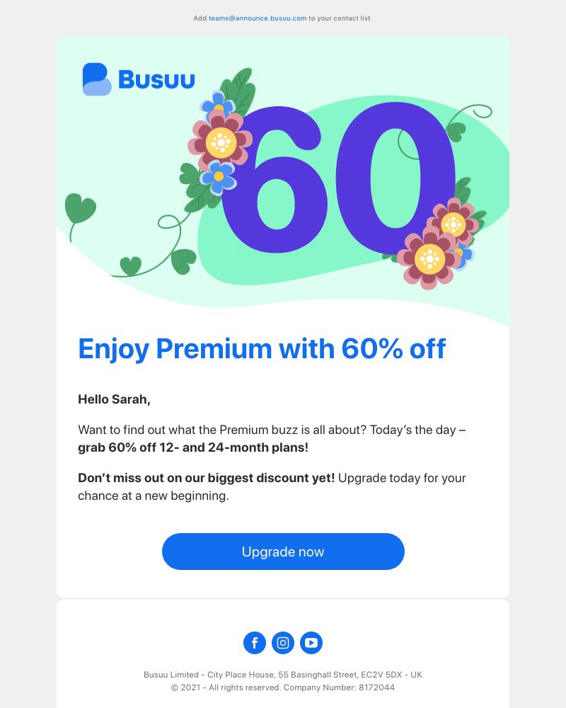 Busuu - Your French skills could flourish with 60% off, Sarah 🌷