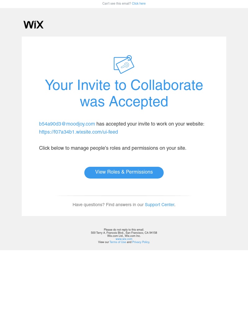 Wix - Your invite to collaborate was accepted