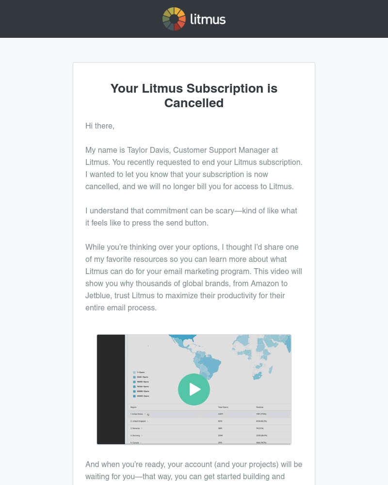 Cancelling your subscription on Litmus video screenshot