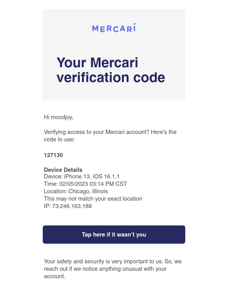 Mercari - Your Mercari verification code is 127130.