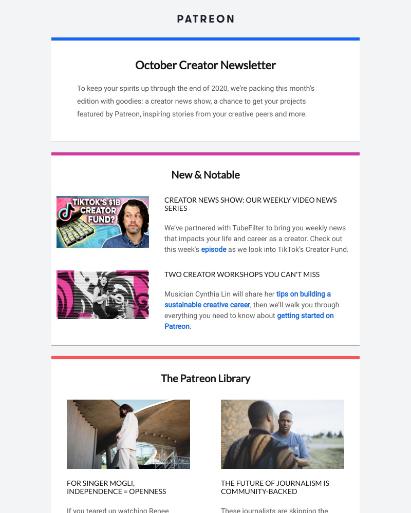 Patreon - Your October creator newsletter is here!