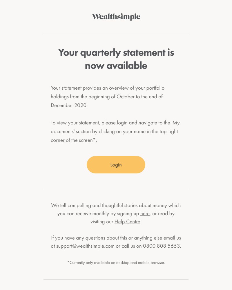 Wealthsimple - Your quarterly statement is now available