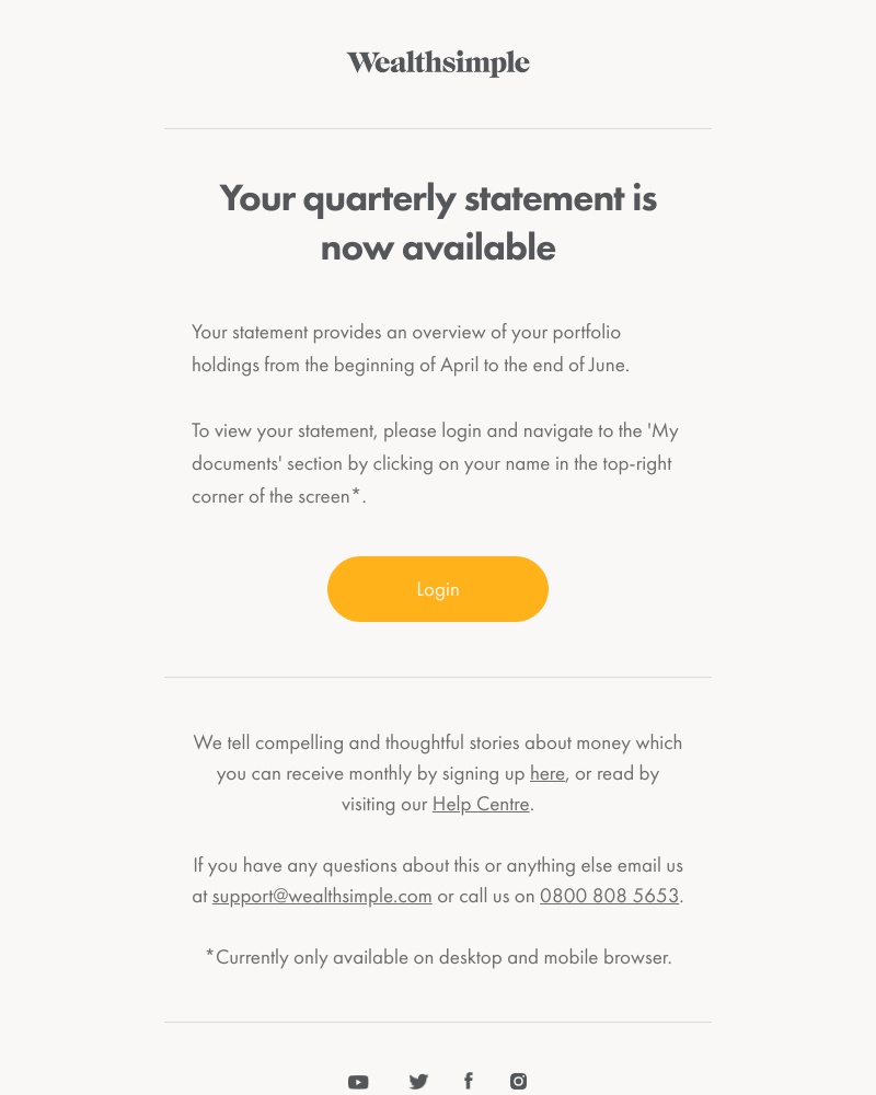 Wealthsimple - Your quarterly statement is now available