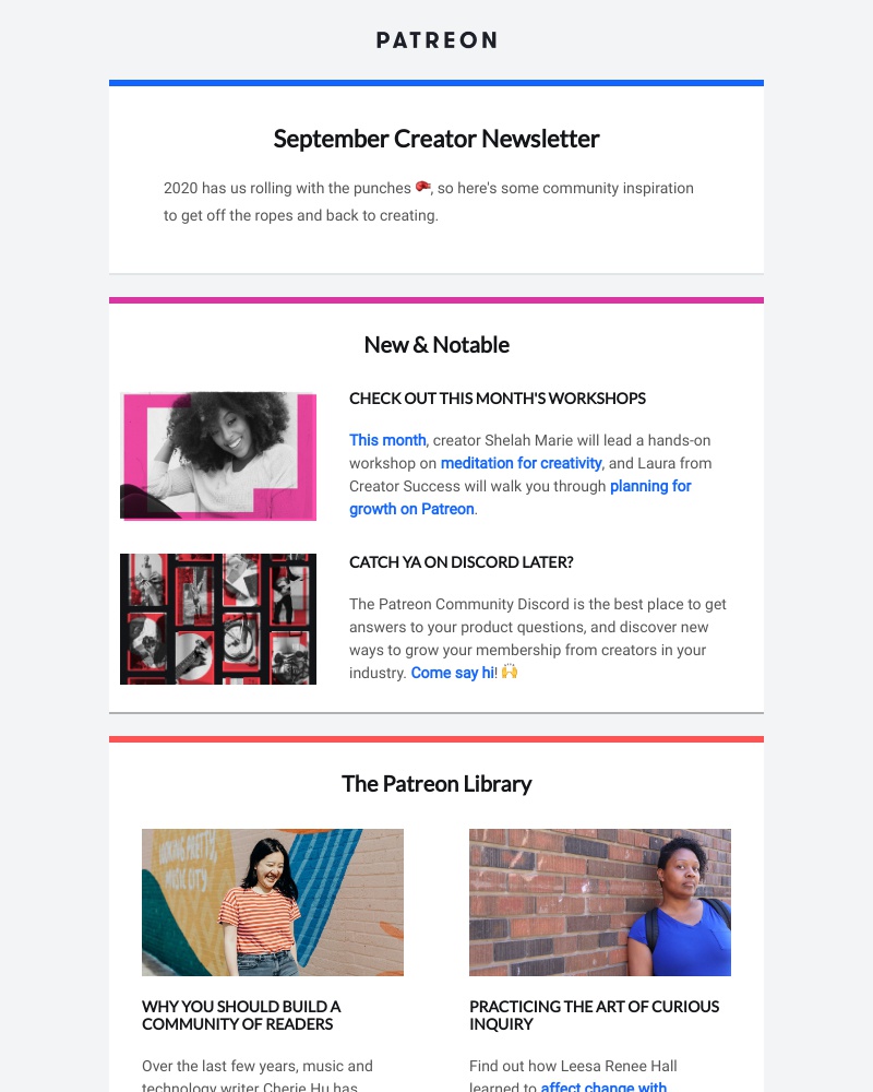 Patreon - Your September creator newsletter is here!