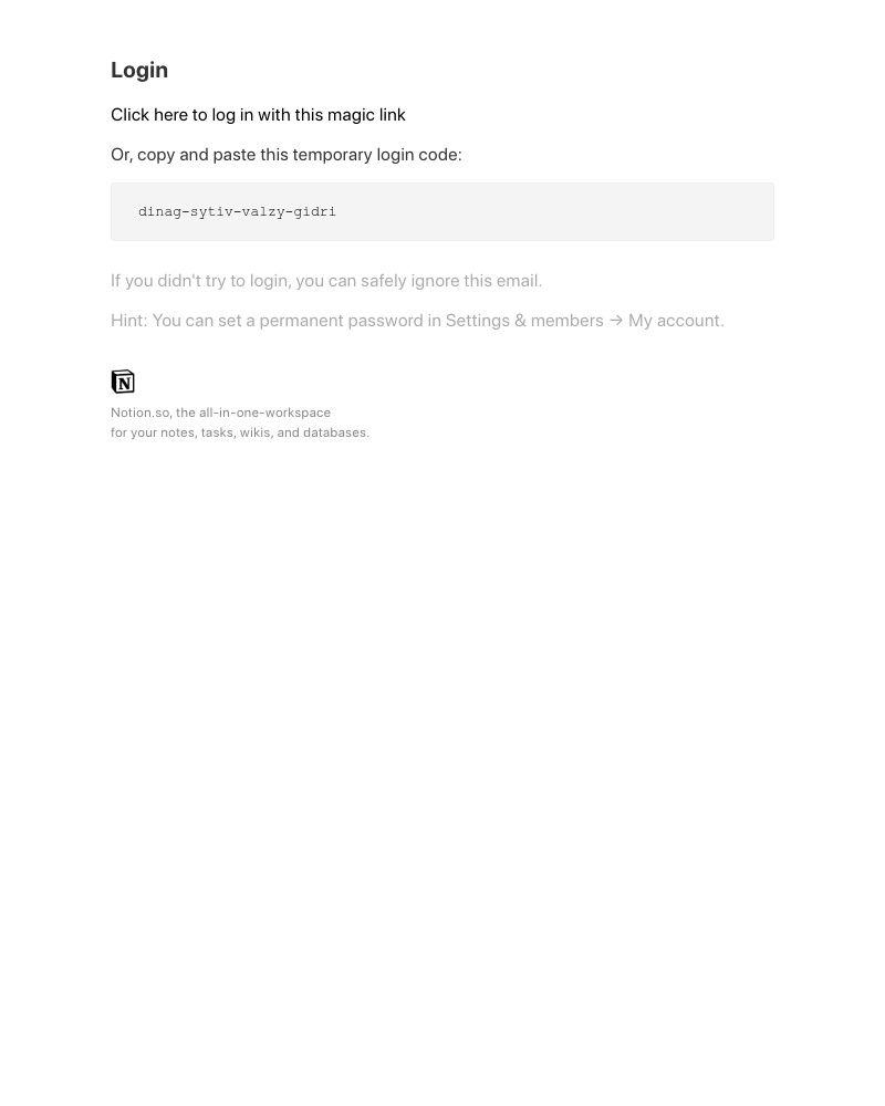 Notion - Your temporary Notion login code is dinag-sytiv-valzy-gidri