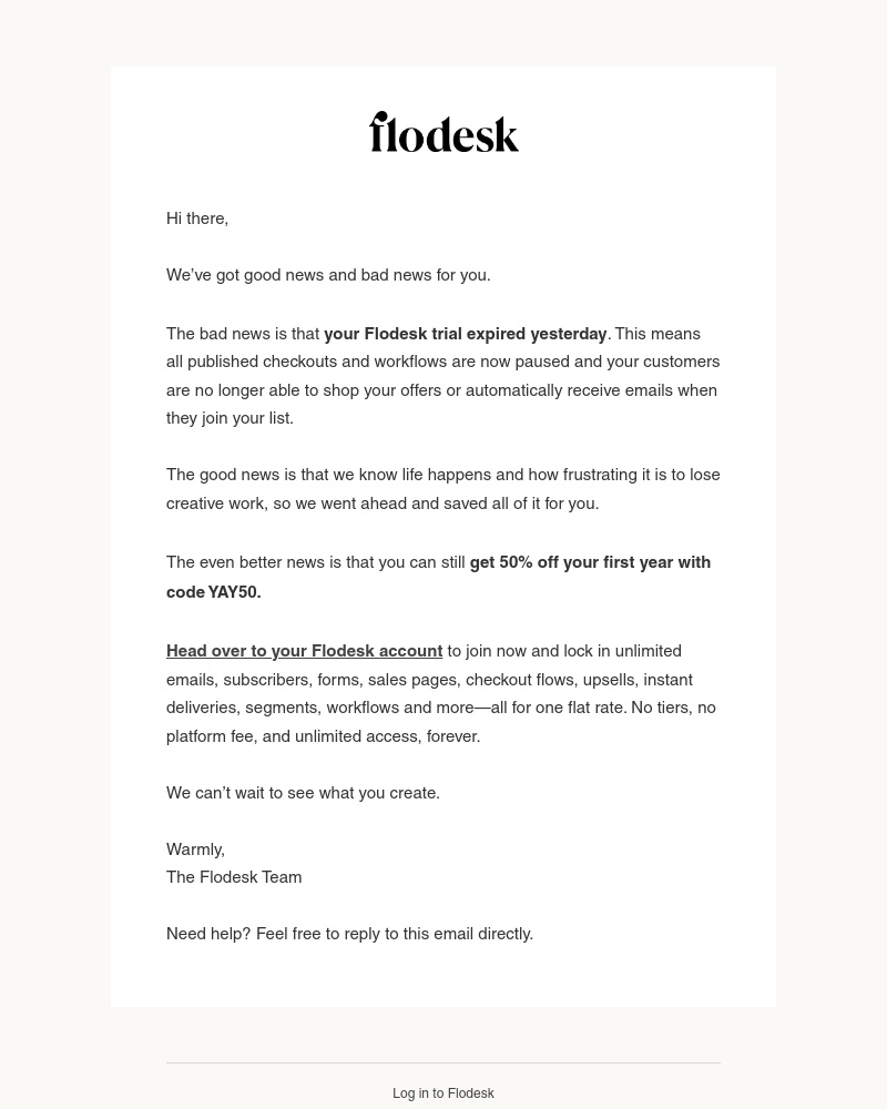 Flodesk - Your trial expired, but we saved your work 😀
