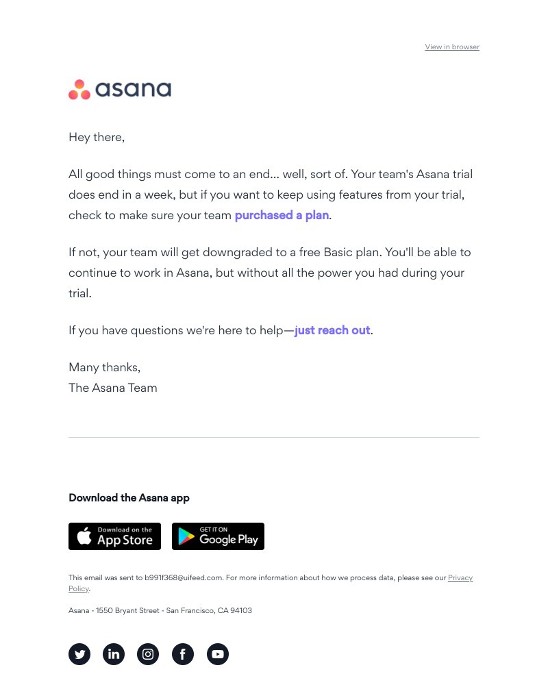 Asana - Your trial is ending soon