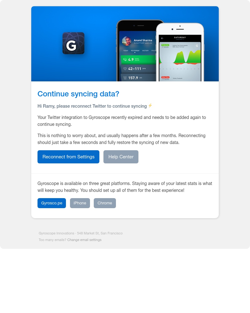 Gyroscope - Your Twitter integration has expired! 😵 Reconnect to continue syncing...