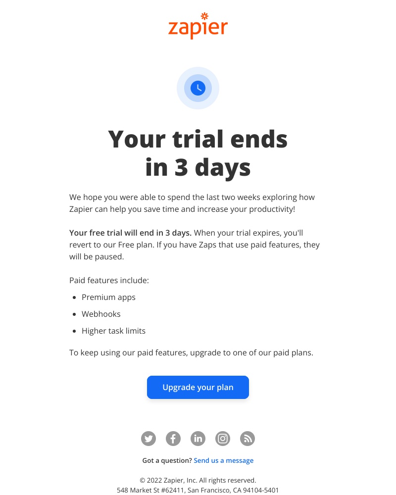 Zapier - Your Zapier trial ends in 3 days