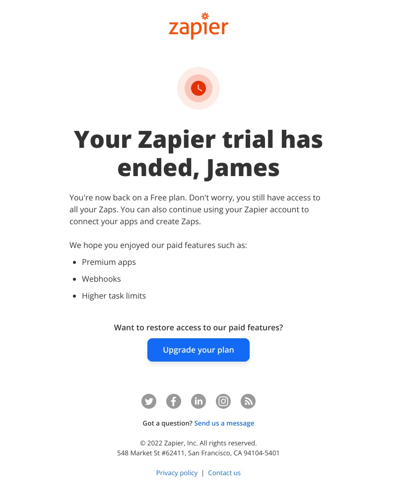 Zapier - Your Zapier trial has ended