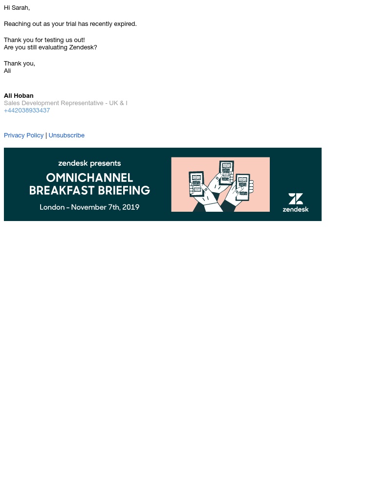 Zendesk - Your Zendesk trial has recently expired