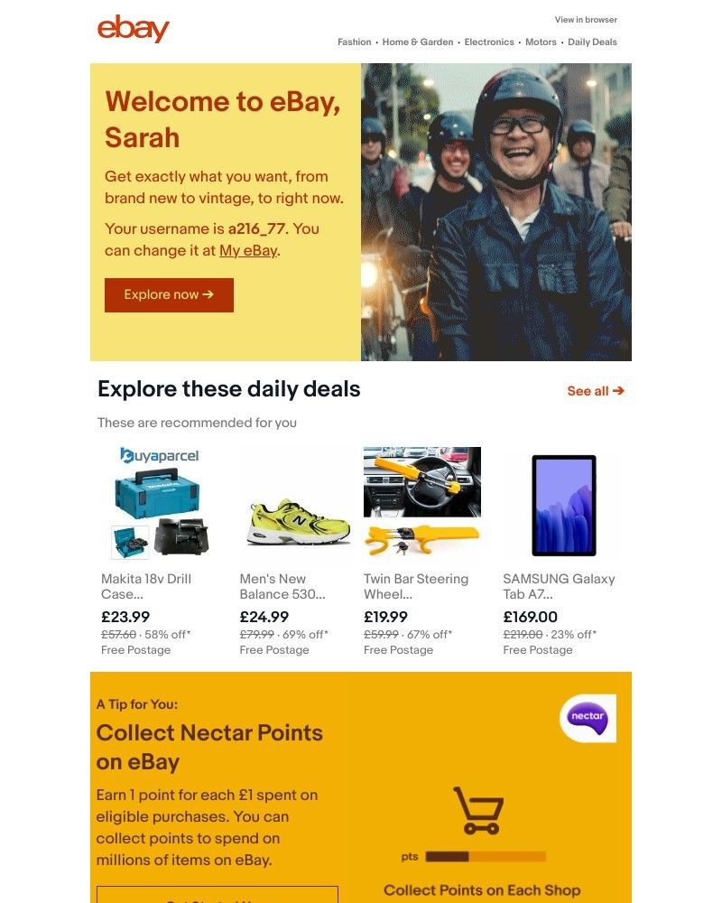  - You're in, Sarah! Thanks for coming to eBay.