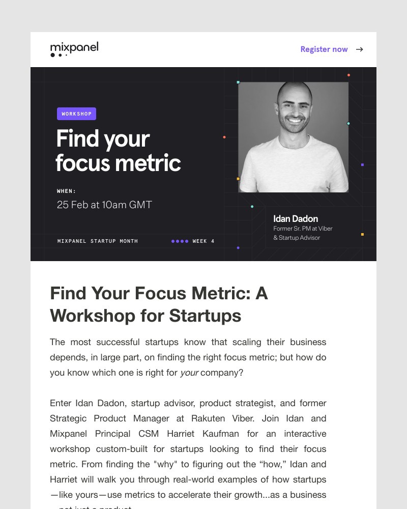 Mixpanel - You're invited! Find your focus metric workshop | 25 Feb at 10:00 am GMT